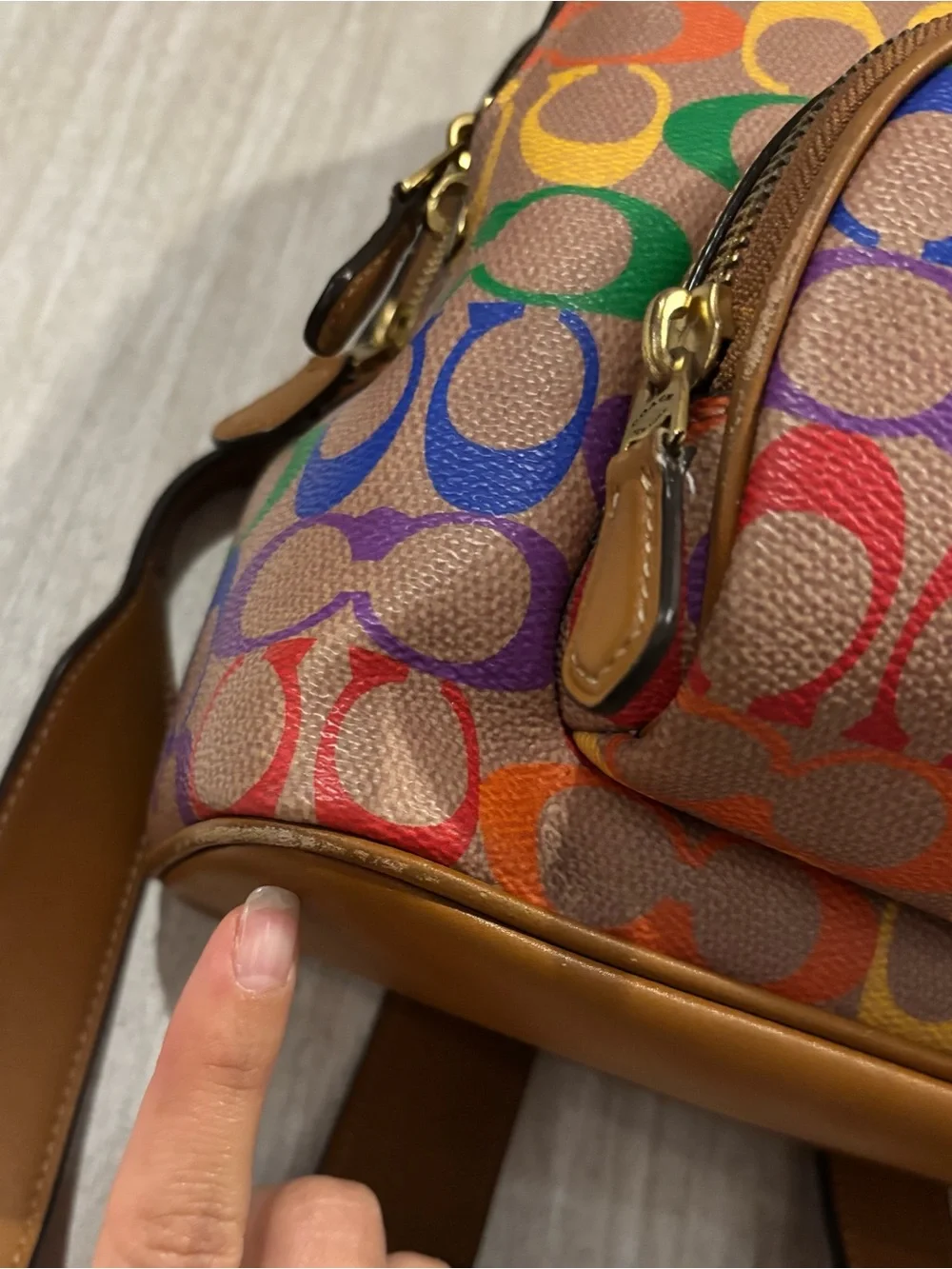 Coach Carrie Backpack tan and rainbow leather